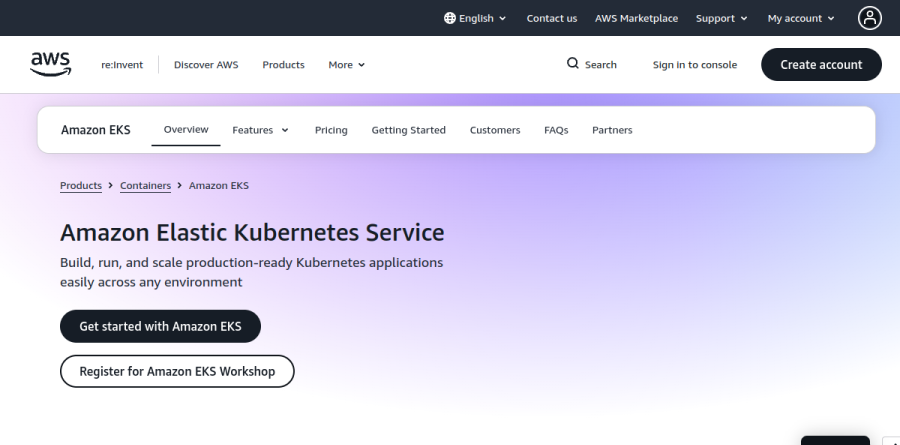 Amazon EKS screenshot
