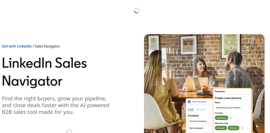 LinkedIn Sales Navigator product page showing its lead search and buyer intelligence features