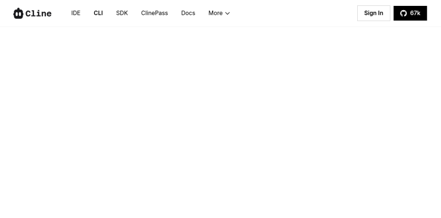 Cline CLI product page showing terminal agents and the kanban task board