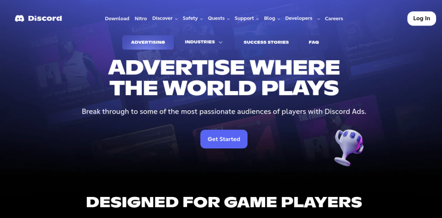 Discord Quests advertising product page for game studios