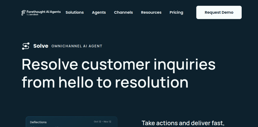 Forethought Solve omnichannel AI agent product page