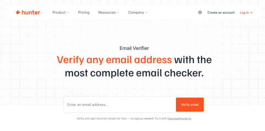 Hunter.io Email Verifier product page
