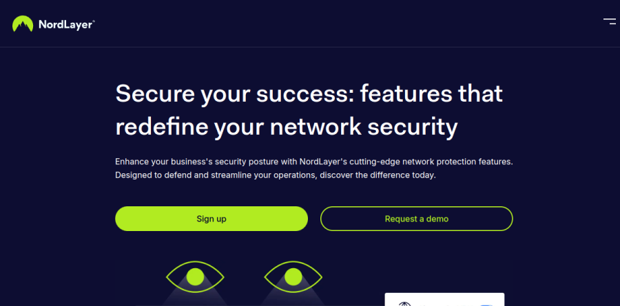 NordLayer features page listing gateways, cloud firewall, and device posture security