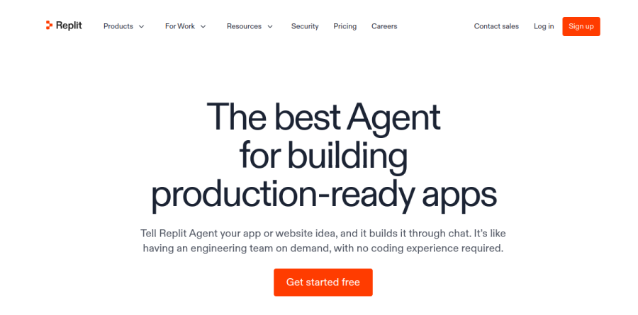 Replit Agent product page describing its AI app-building capabilities