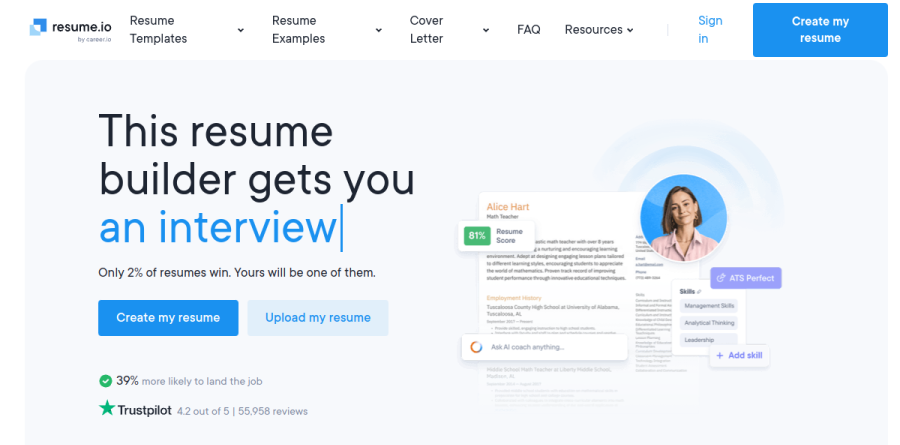 Resume.io screenshot