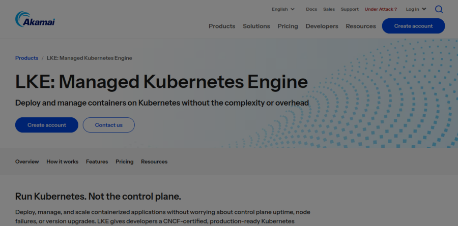 Akamai LKE Managed Kubernetes Engine product page describing the included control plane