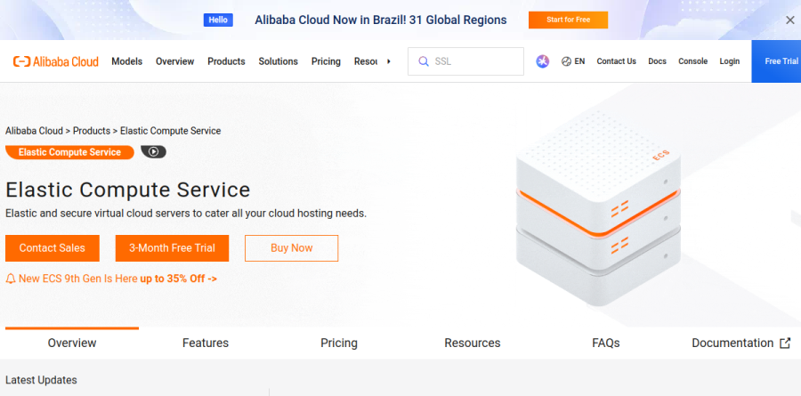 Alibaba Cloud Elastic Compute Service product page