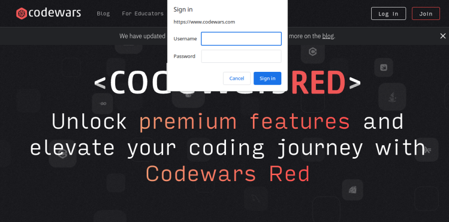 The Codewars Red subscription page showing the Monthly, Annual, and Semi-annual plans