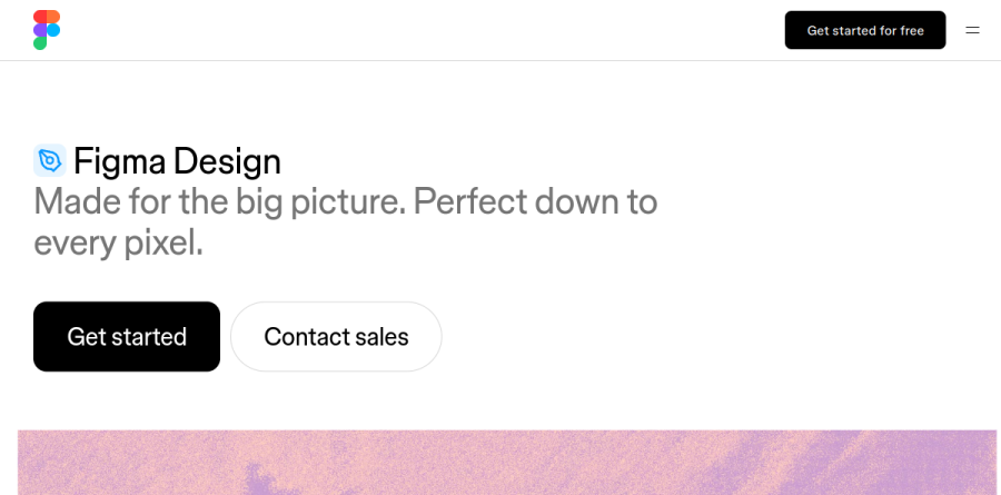 The Figma Design product page showing canvas, layout, and vector tooling
