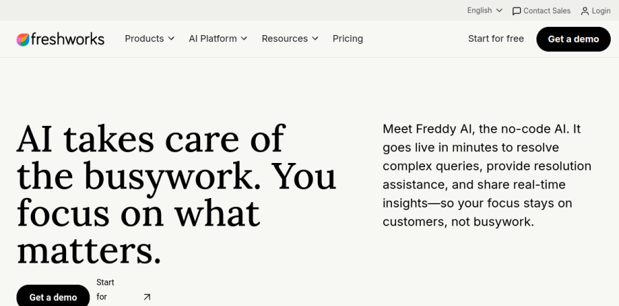 Freddy AI overview page describing Freddy AI Agents, Copilot and Insights