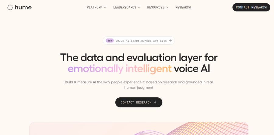 Hume AI homepage introducing its voice AI platform