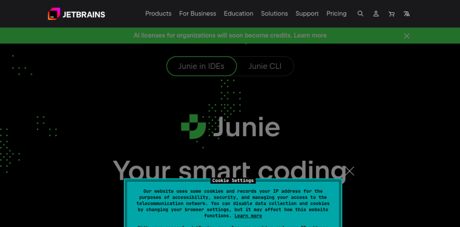JetBrains marketing page for Junie, the AI coding agent