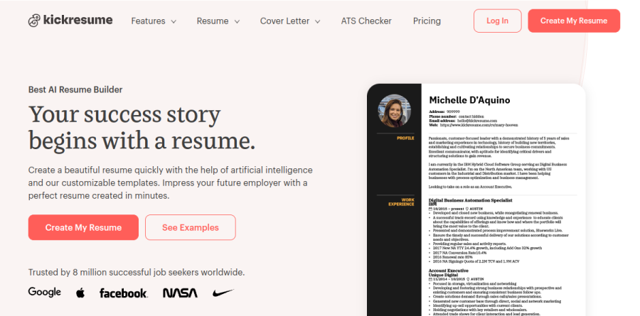 Kickresume screenshot