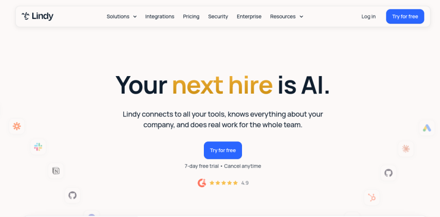 Lindy homepage showing the AI teammate working inside a Slack channel