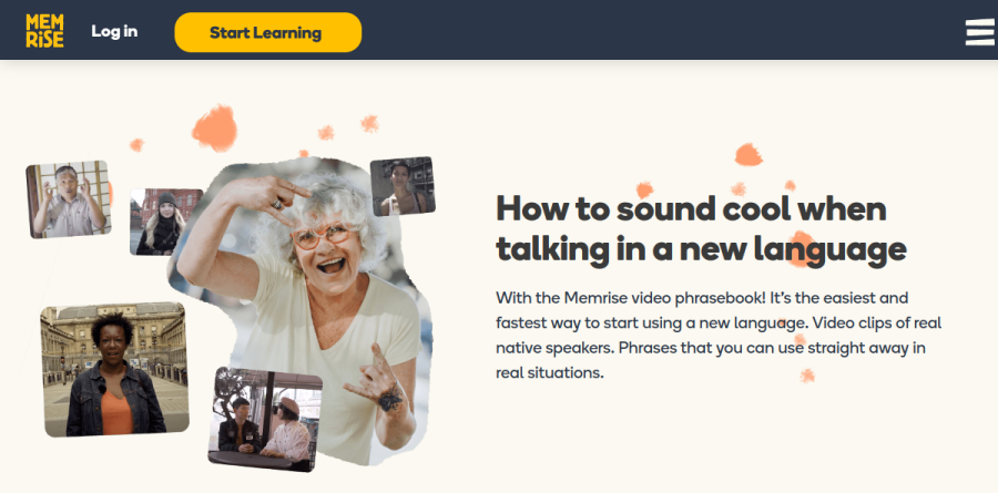 Memrise video Phrasebooks page featuring native speaker clips of everyday phrases