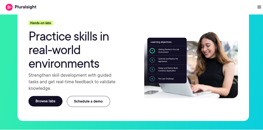 Pluralsight hands-on labs product page showing lab topics and Challenge Mode