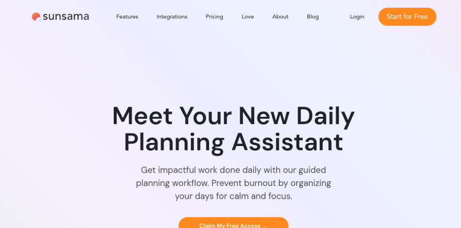 Sunsama daily planning page showing the guided planning workflow