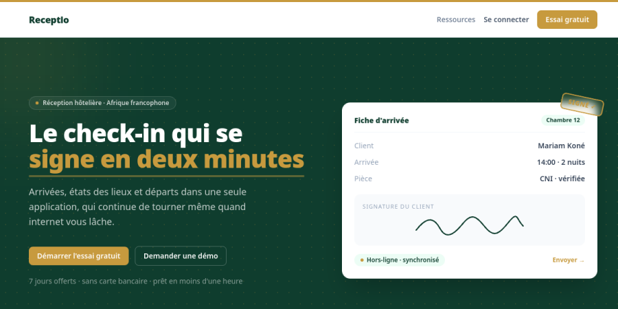Aperçu de l'application Receptio