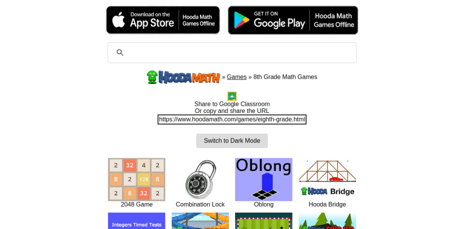 Screenshot of Hooda Math eighth grade games