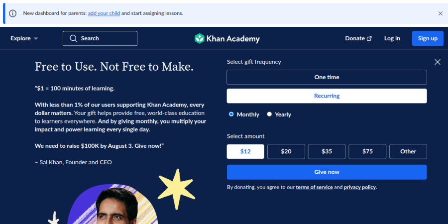 Screenshot of Khan Academy 8th grade math
