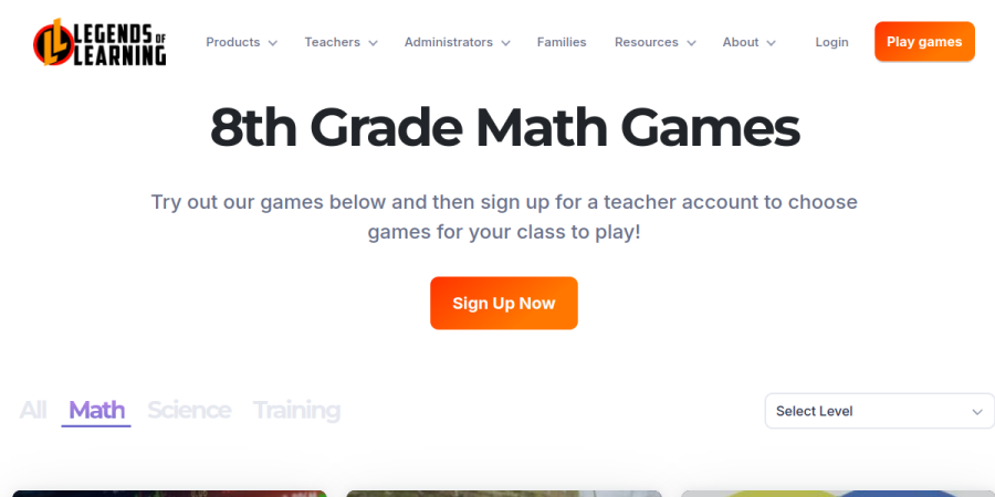 Screenshot of Legends of Learning 8th grade math
