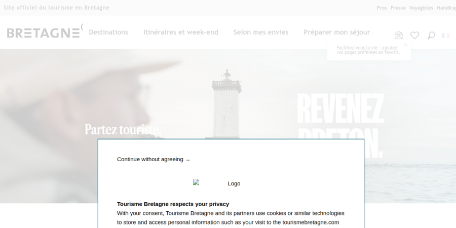 Capture du site Tourisme Bretagne