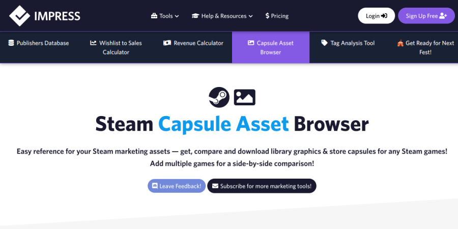 Preview of Steam Capsule Asset Browser