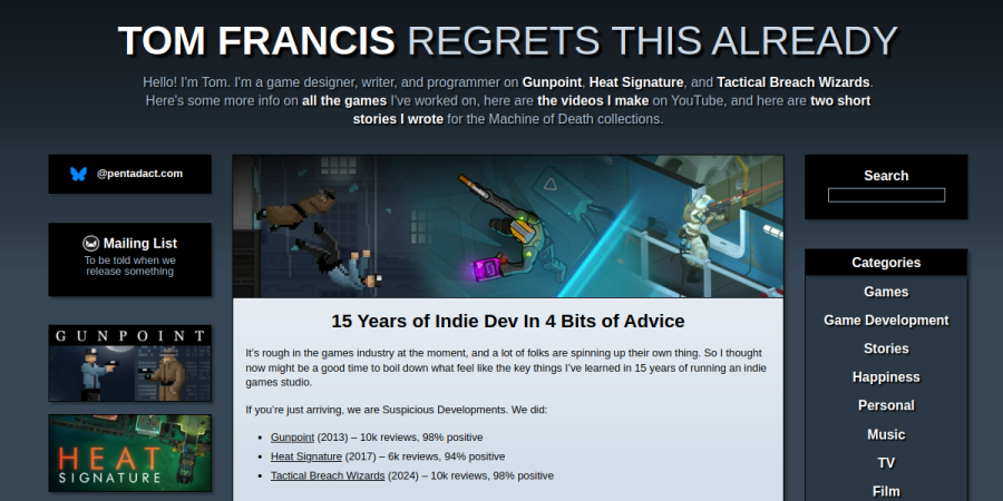Preview of Tom Francis Blog - Pentadact