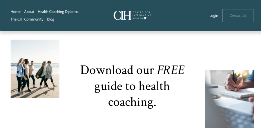 Screenshot of Centre for Integrative Health lead magnet landing page for Free Health Guide
