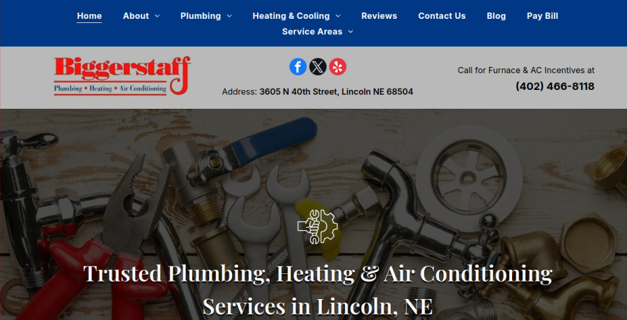 Screenshot of Biggerstaff Plumbing Heating & Air website