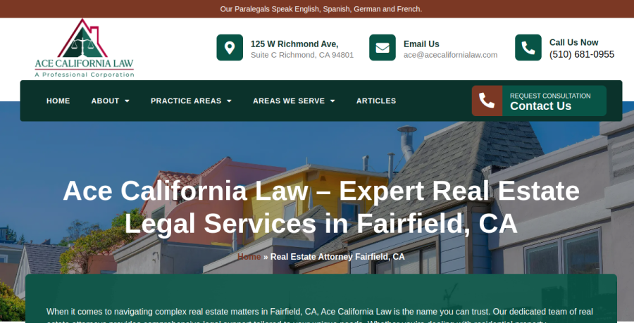 Screenshot of Ace California Law website