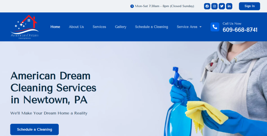 Screenshot of American Dream Cleaning Services website
