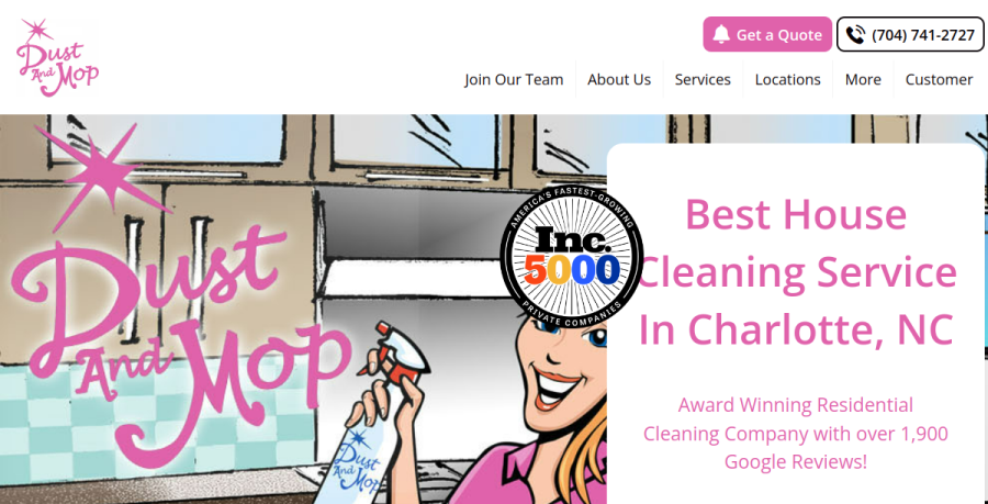 Screenshot of Dust and Mop House Cleaning of Charlotte website