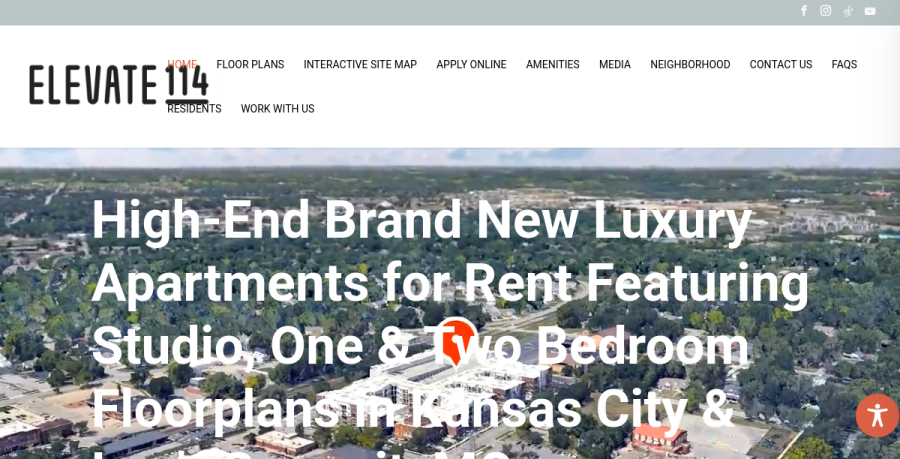 Screenshot of Elevate 114 Apartments website