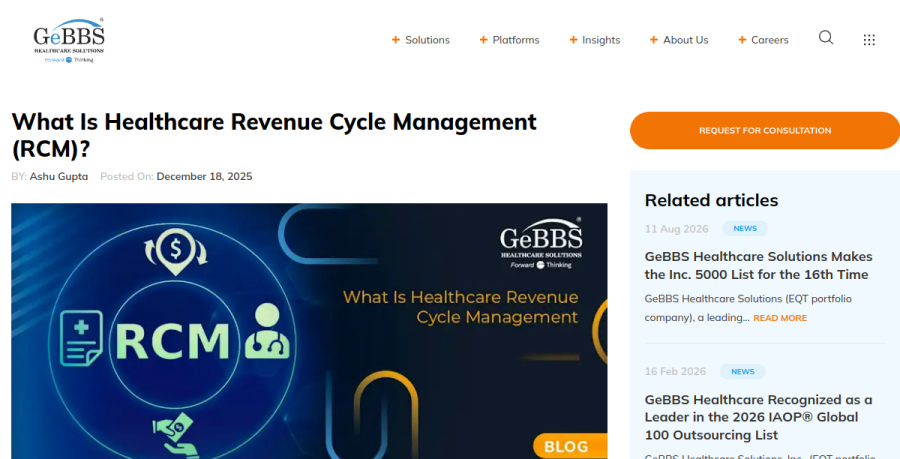 Screenshot of GeBBS Healthcare Solutions, Inc website