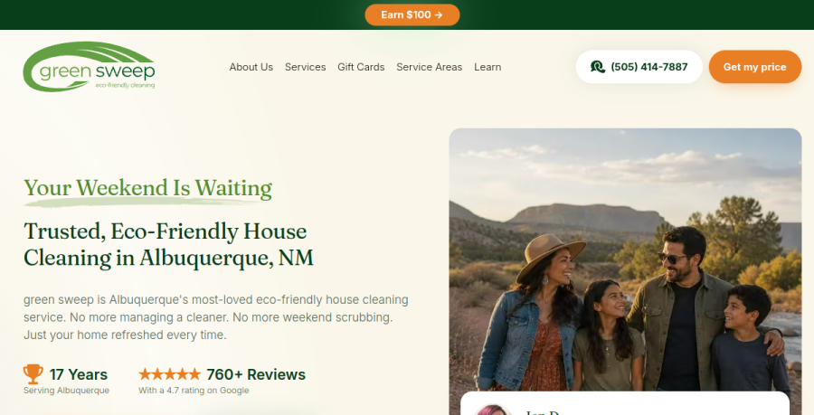 Screenshot of green sweep website