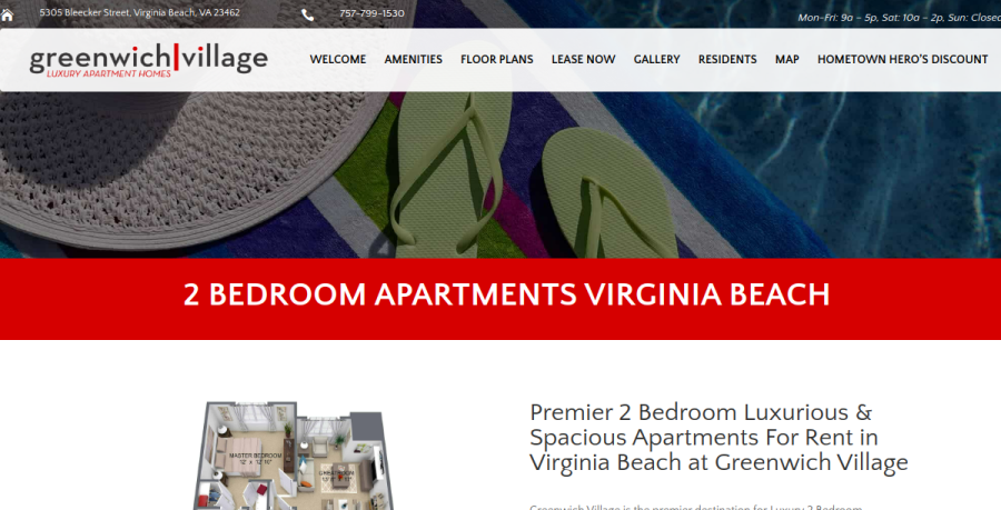 Screenshot of Greenwich Village Apartments website