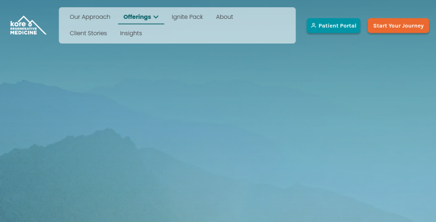 Screenshot of Kore Regenerative Medicine website