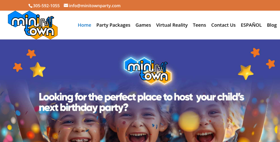 Screenshot of MiniTown Party -Indoor party rental website
