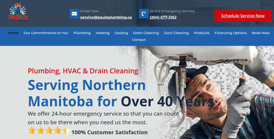 Screenshot of Paul's Plumbing & Heating Ltd website