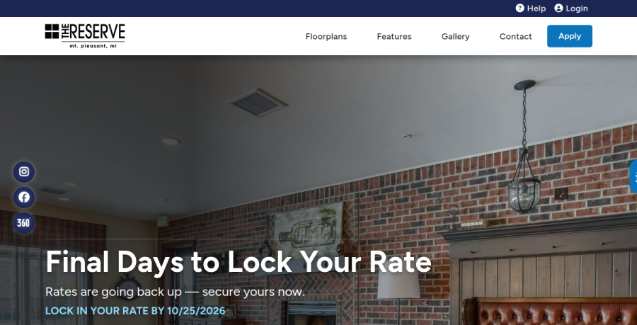 Screenshot of The Reserve at Mt. Pleasant website