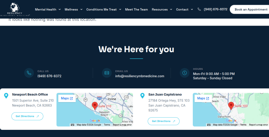 Screenshot of Resiliency MindBody Medicine website