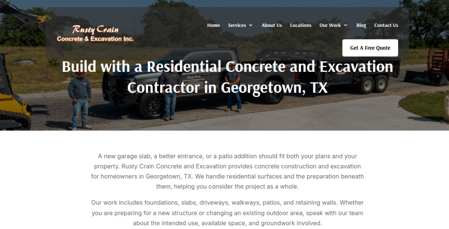 Screenshot of Rusty Crain Concrete & Excavation website