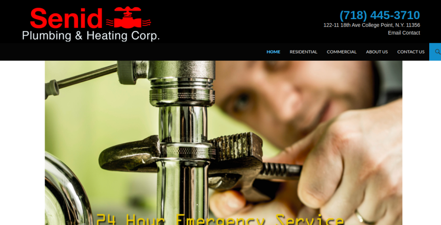 Screenshot of Senid Plumbing and Heating Corp website