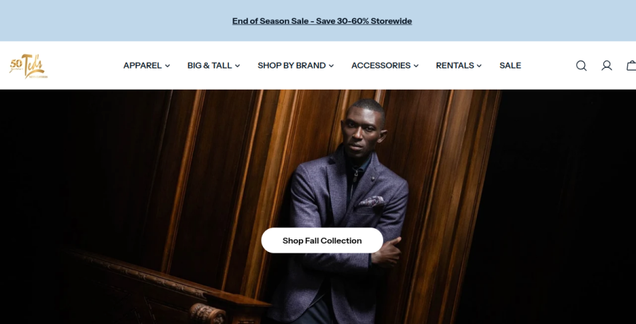 Screenshot of Ted's Clothiers website