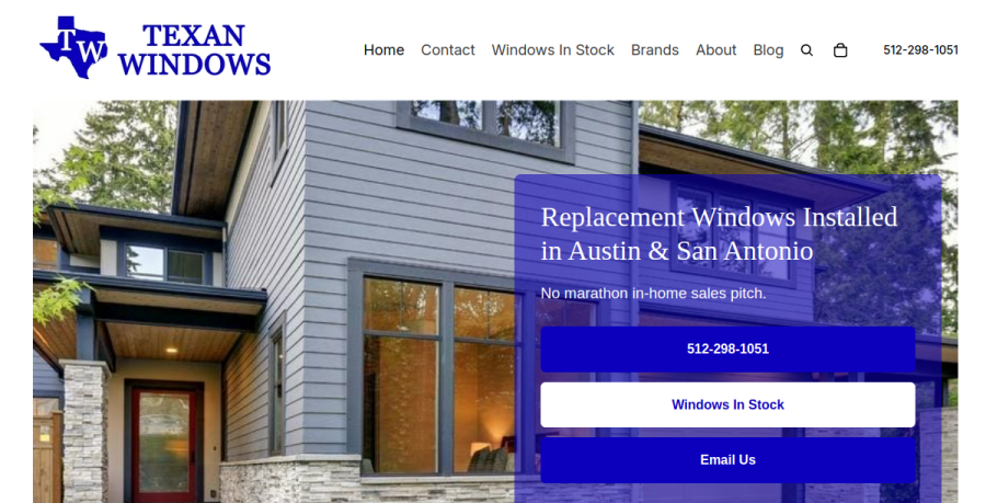 Screenshot of Texan Windows website