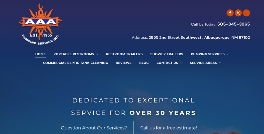 Screenshot of AAA Pumping Service website