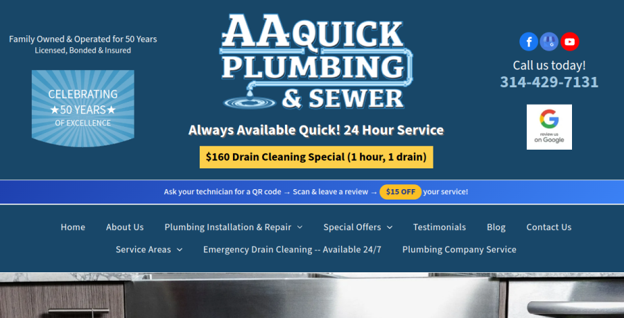 Screenshot of A A Quick Electric Sewer Service website