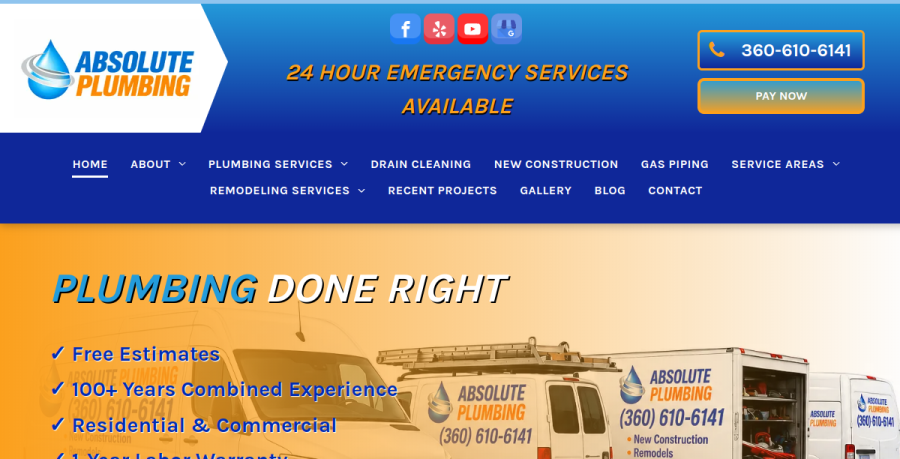 Screenshot of Absolute Plumbing website