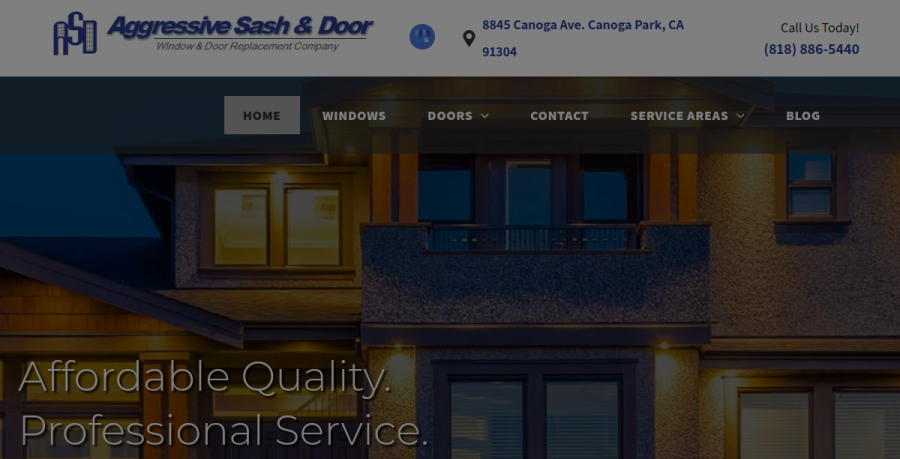 Screenshot of Aggressive Sash & Door website